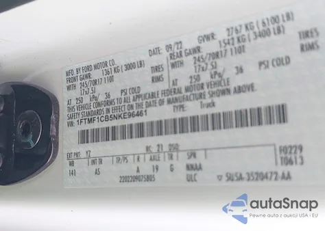 2022 Ford F-150 Xl z USA, uszkodzony, nr VIN 1FTMF1CB5NKE96461